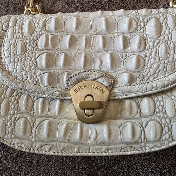 Brahmin Eloise Roses Crossbody Bag White Croc Embossed Brass Chain Rare - Picture 2 of 16